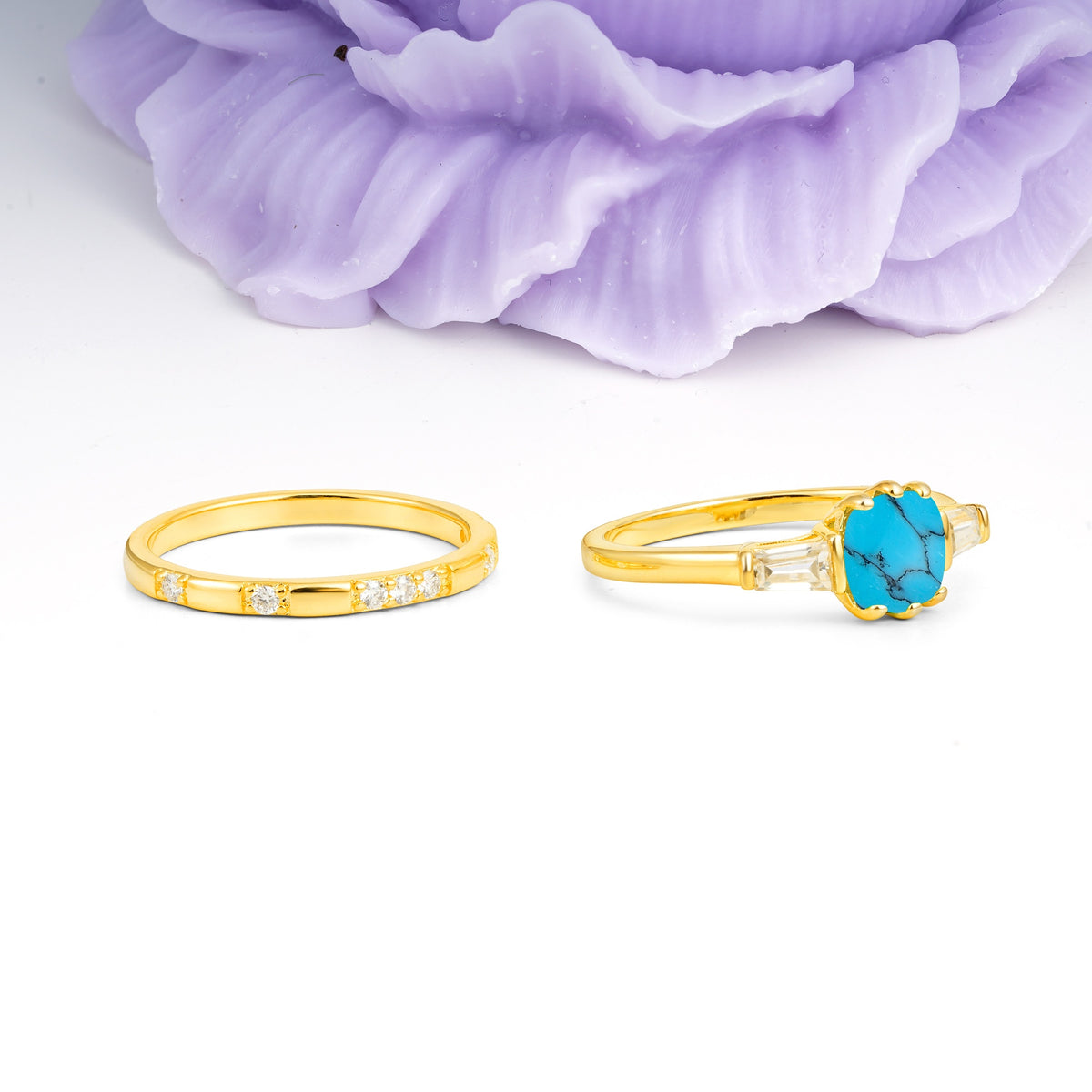 Luxurious & Minimalist 6-Prong Princess-Cut Turquoise Bridal Ring Set - Additional view