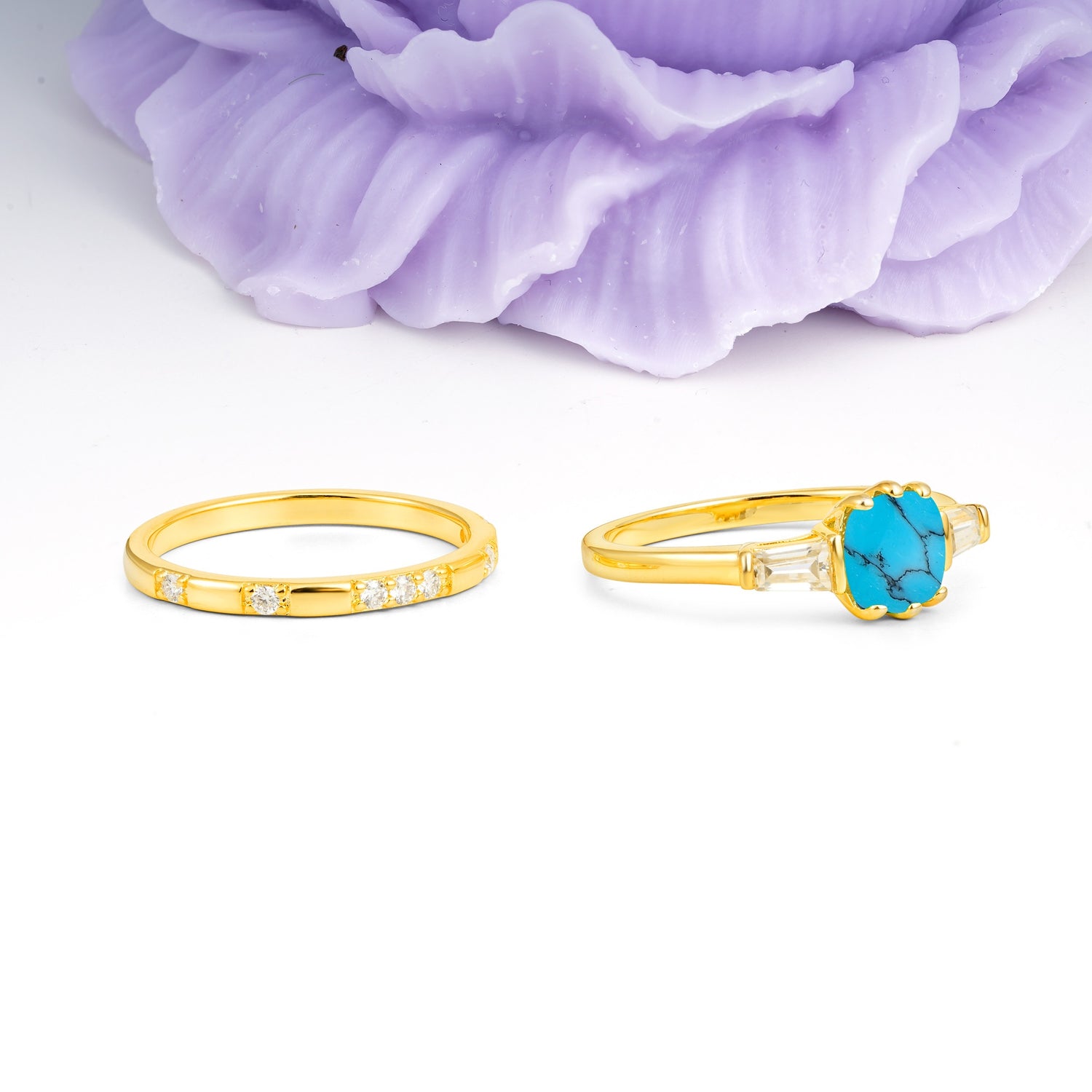 Luxurious & Minimalist 6-Prong Princess-Cut Turquoise Bridal Ring Set - Additional view