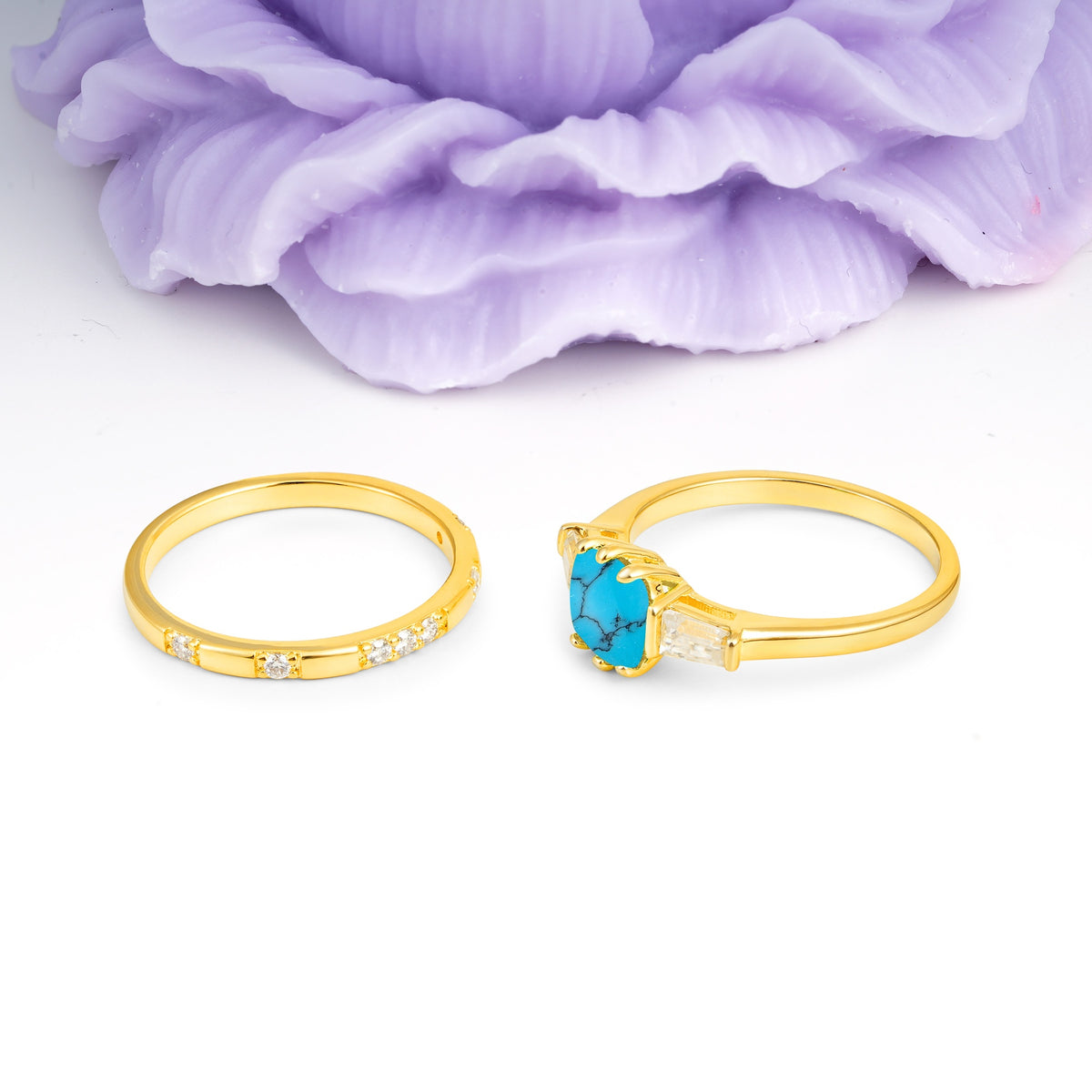 Luxurious & Minimalist 6-Prong Princess-Cut Turquoise Bridal Ring Set - Additional view