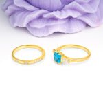 Luxurious & Minimalist 6-Prong Princess-Cut Turquoise Bridal Ring Set - Additional view