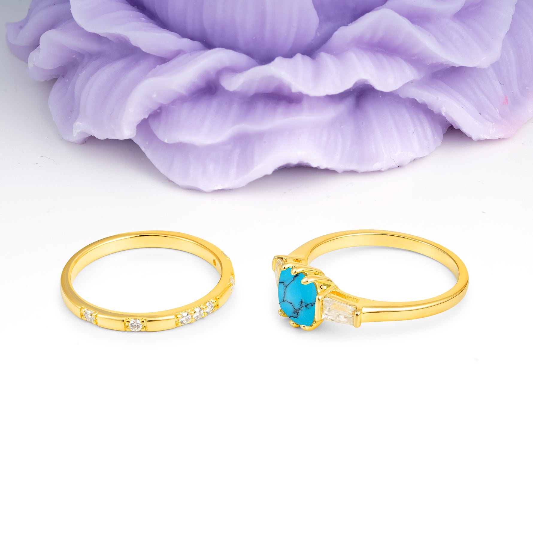 Luxurious & Minimalist 6-Prong Princess-Cut Turquoise Bridal Ring Set - Additional view