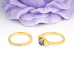 Luxurious & Minimalist 6-Prong Princess-Cut Black Rutilated Quartz Bridal Ring Set - Additional view