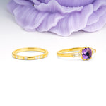 Luxurious & Minimalist 6-Prong Princess-Cut Amethyst Bridal Ring Set - Additional view