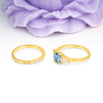 Luxurious & Minimalist 6-Prong Princess-Cut Aquamarine Bridal Ring Set - Additional view