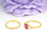Luxurious & Minimalist 6-Prong Princess-Cut Ruby Bridal Ring Set - Additional view