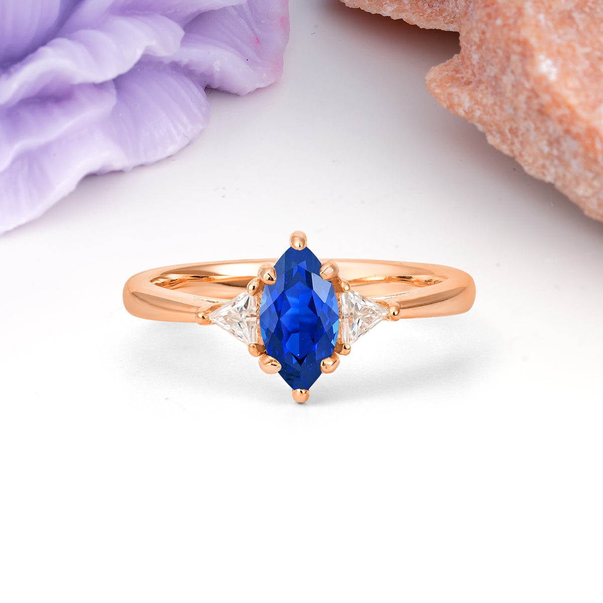 Unique 6-Prong Marquise-Cut Sapphire Engagement Ring - Additional view