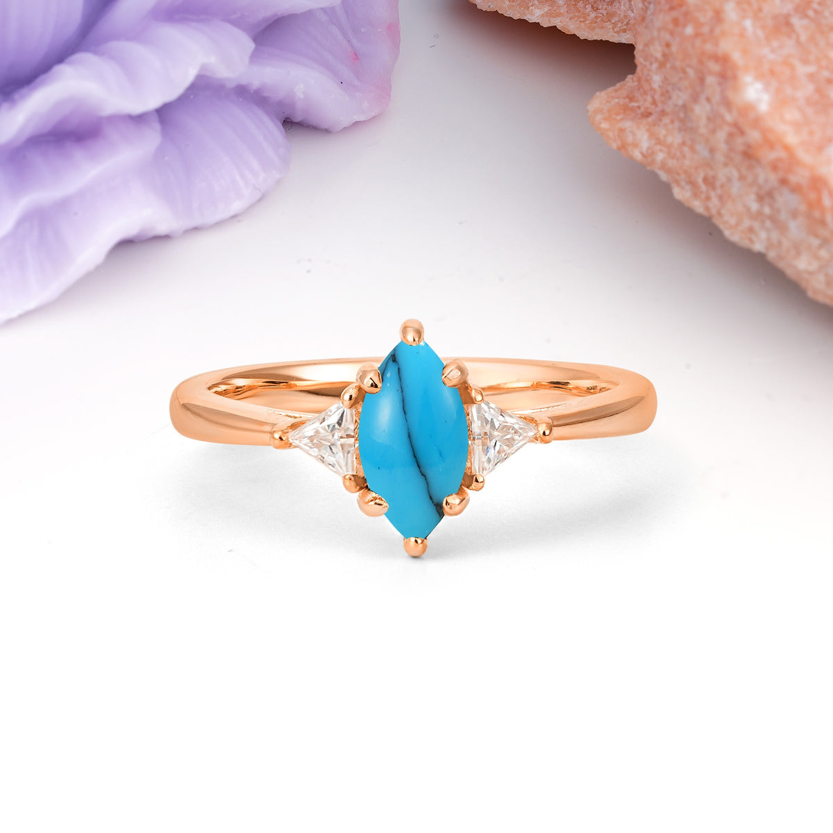 Unique 6-Prong Marquise-Cut Turquoise Engagement Ring - Additional view