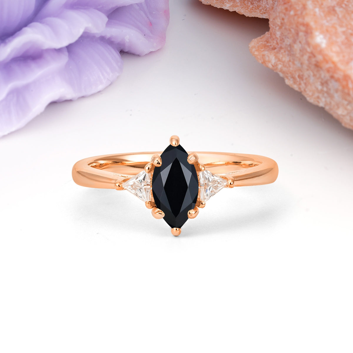 Unique 6-Prong Marquise-Cut Black Onyx Engagement Ring - Additional view