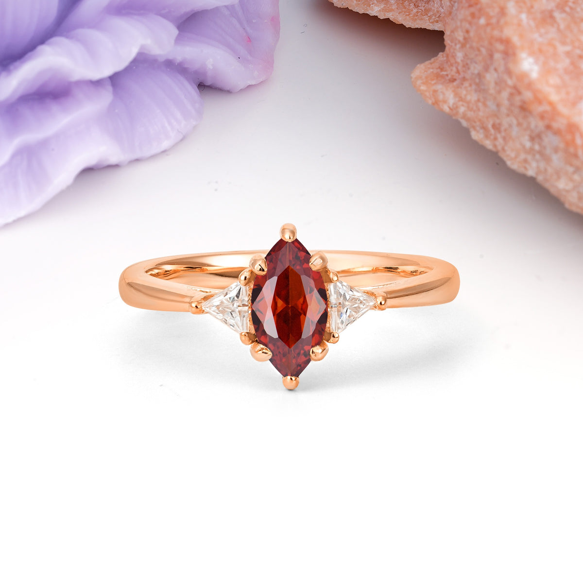 Unique 6-Prong Marquise-Cut Garnet Engagement Ring - Additional view