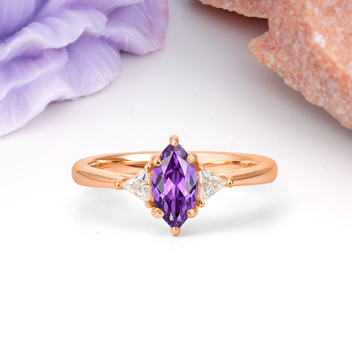 Unique 6-Prong Marquise-Cut Amethyst Engagement Ring - Additional view