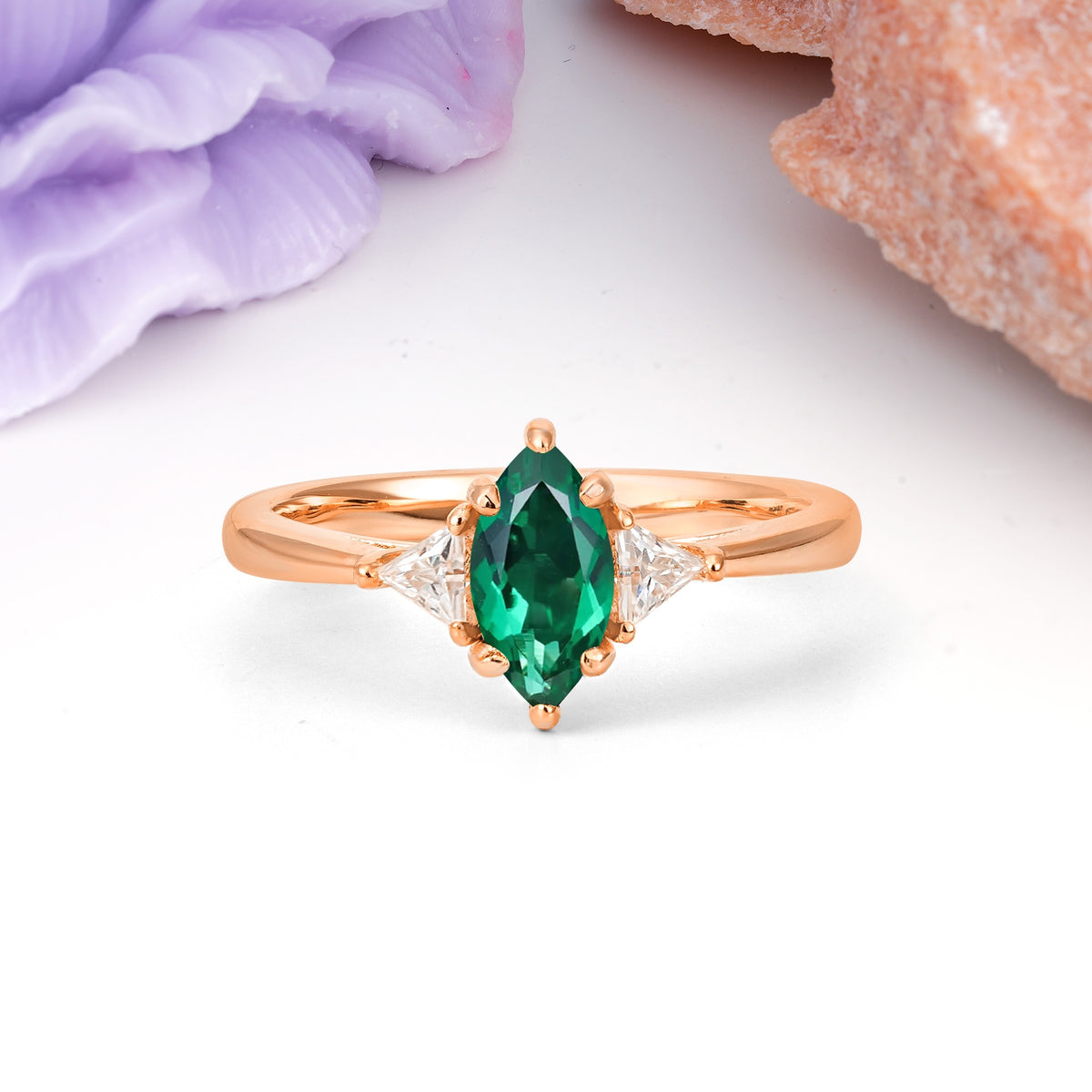 Unique 6-Prong Marquise-Cut Emerald Engagement Ring - Additional view