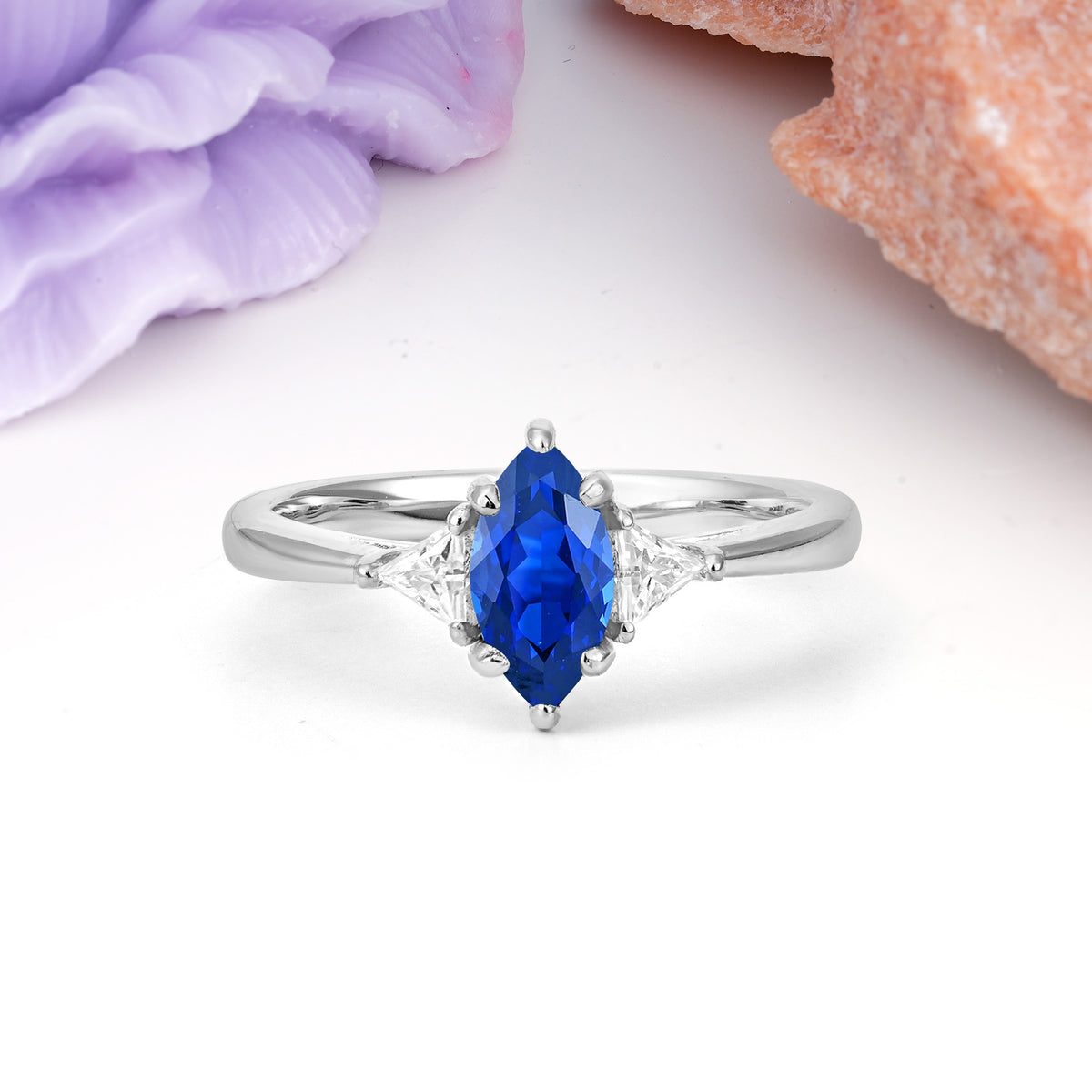 Unique 6-Prong Marquise-Cut Sapphire Engagement Ring - Additional view