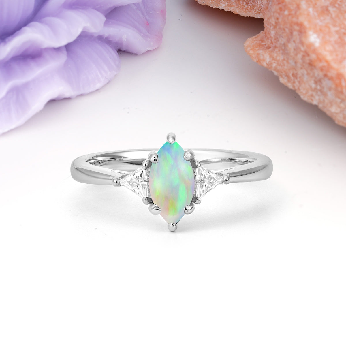 Unique 6-Prong Marquise-Cut Fire Opal Engagement Ring - Additional view