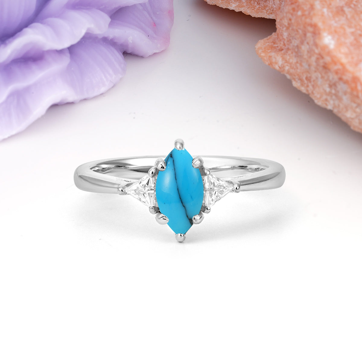 Unique 6-Prong Marquise-Cut Turquoise Engagement Ring - Additional view