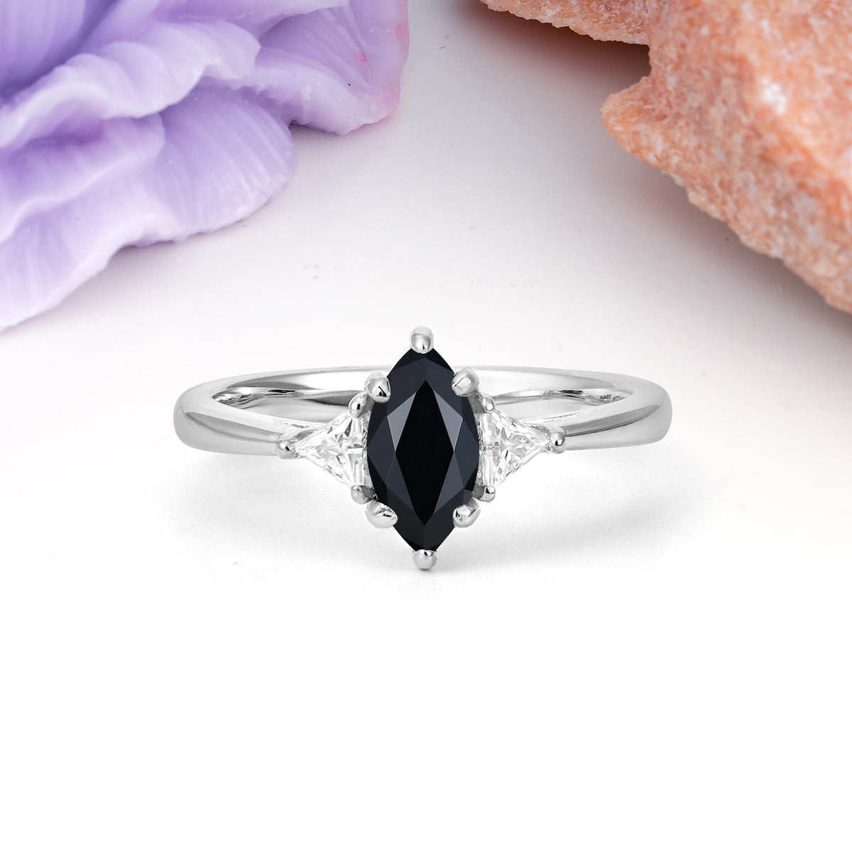 Unique 6-Prong Marquise-Cut Black Onyx Engagement Ring - Additional view