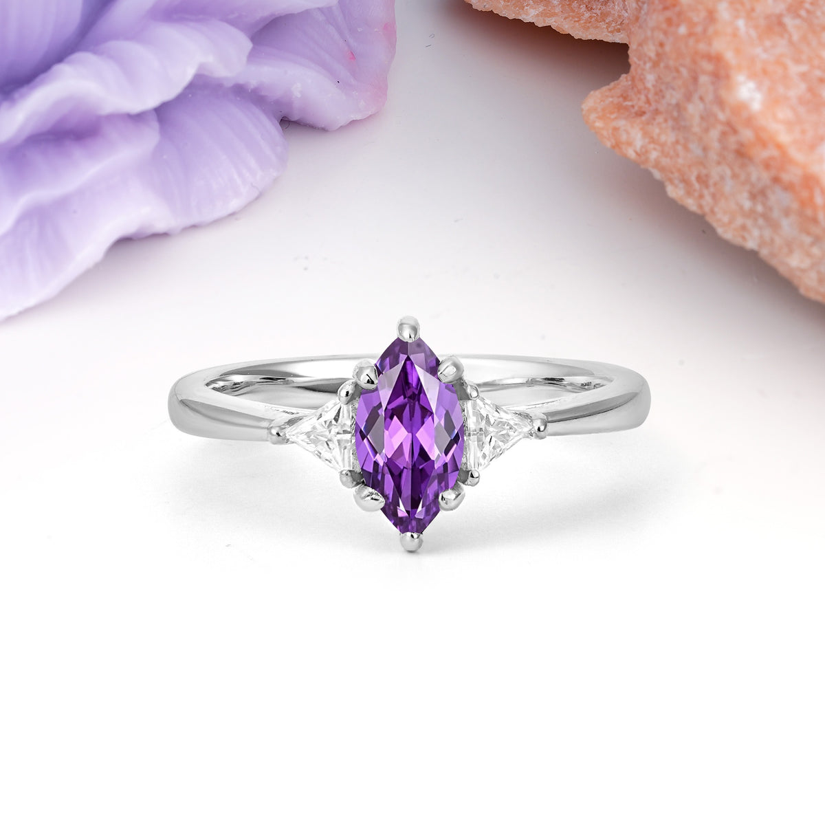 Unique 6-Prong Marquise-Cut Amethyst Engagement Ring - Additional view