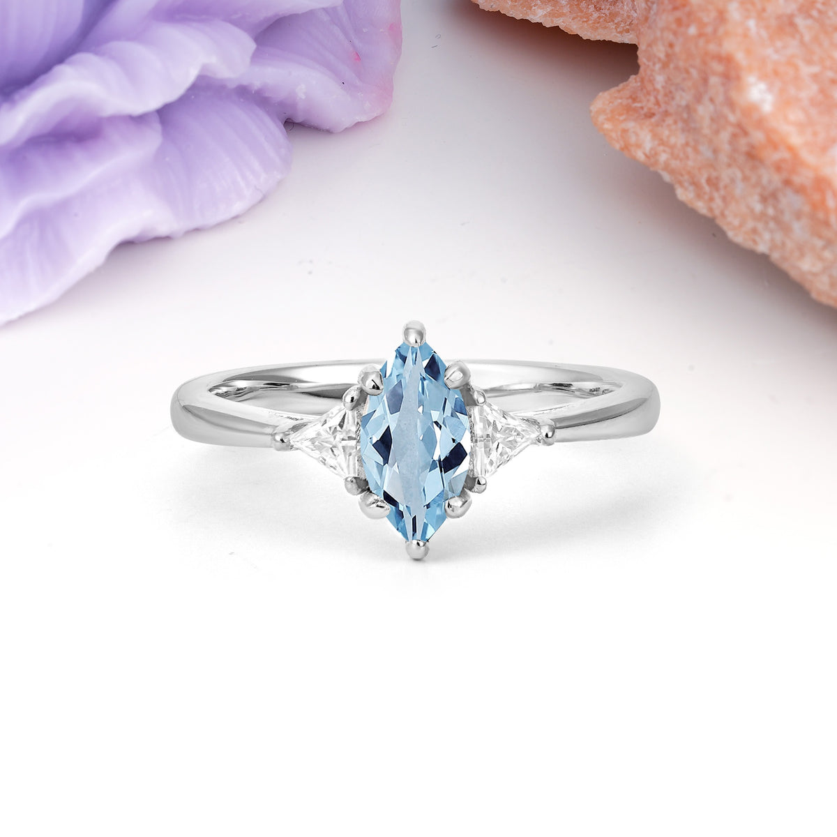 Unique 6-Prong Marquise-Cut Aquamarine Engagement Ring - Additional view