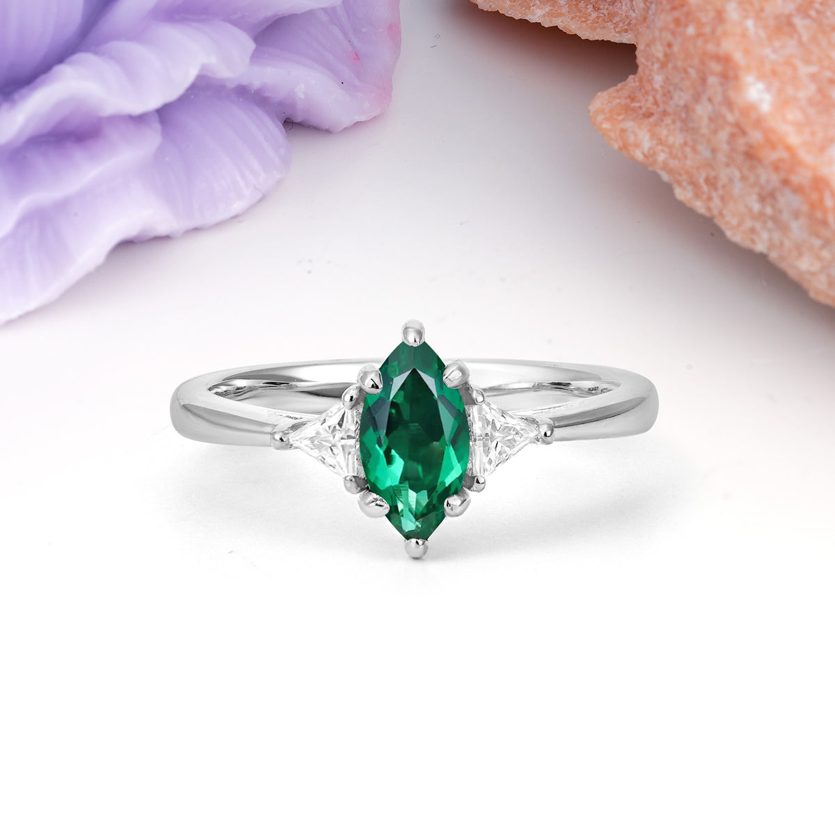 Unique 6-Prong Marquise-Cut Emerald Engagement Ring - Additional view