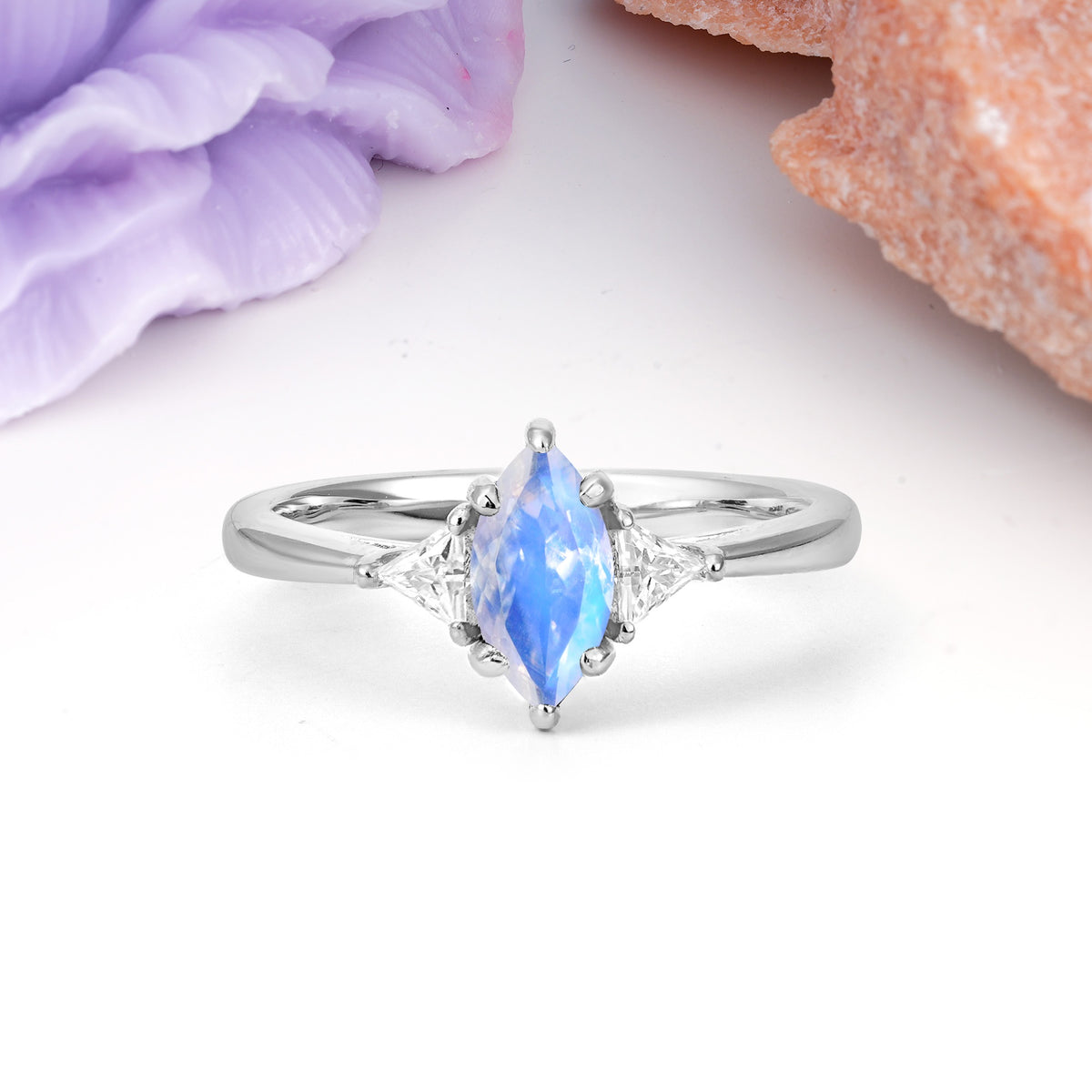 Unique 6-Prong Marquise-Cut Moonstone Engagement Ring - Additional view