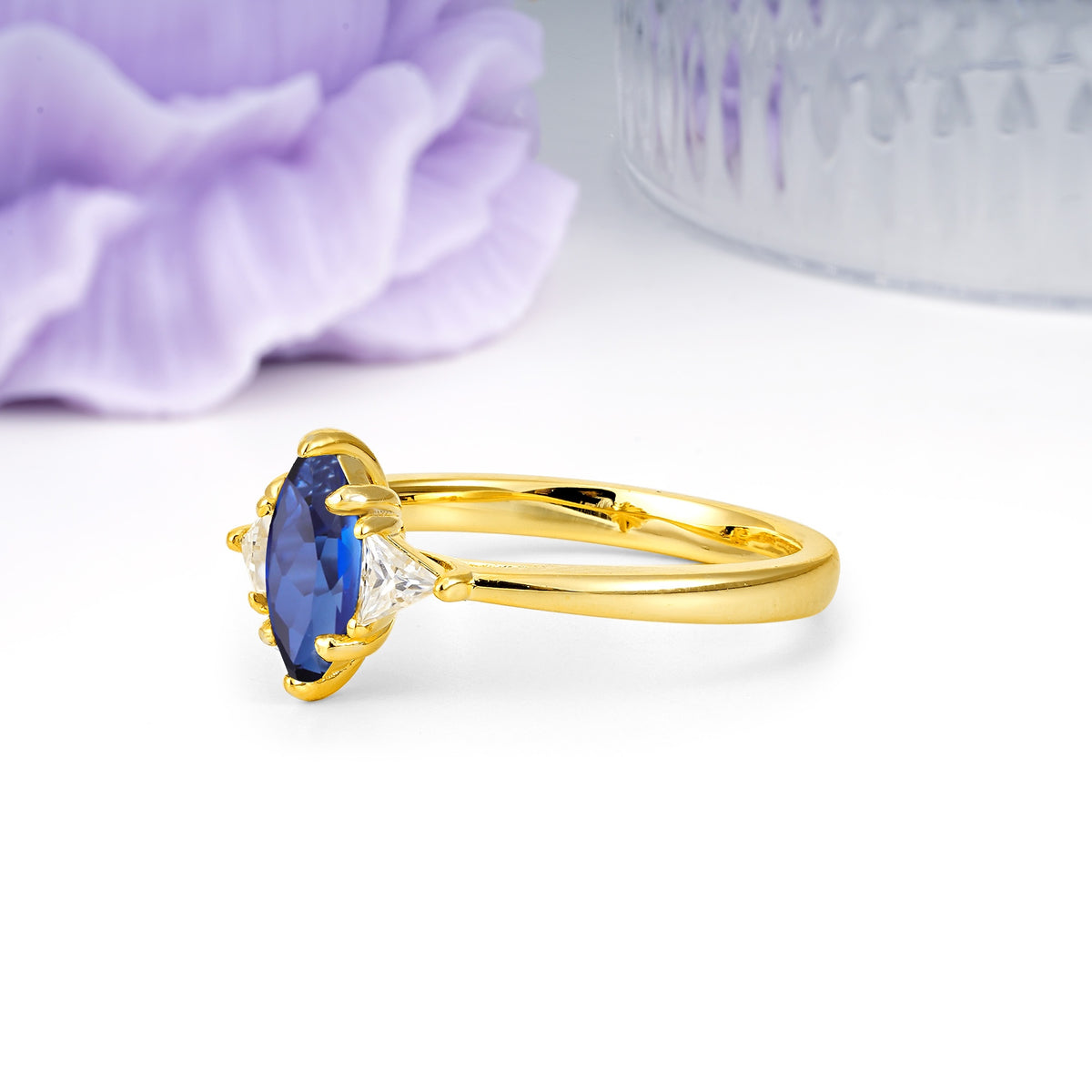 Unique 6-Prong Marquise-Cut Sapphire Engagement Ring - Additional view