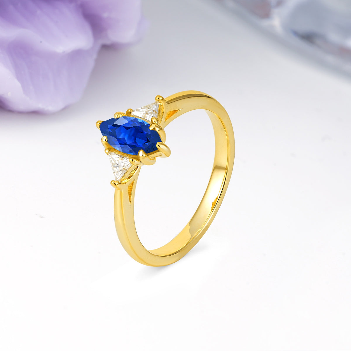 Unique 6-Prong Marquise-Cut Sapphire Engagement Ring - Additional view