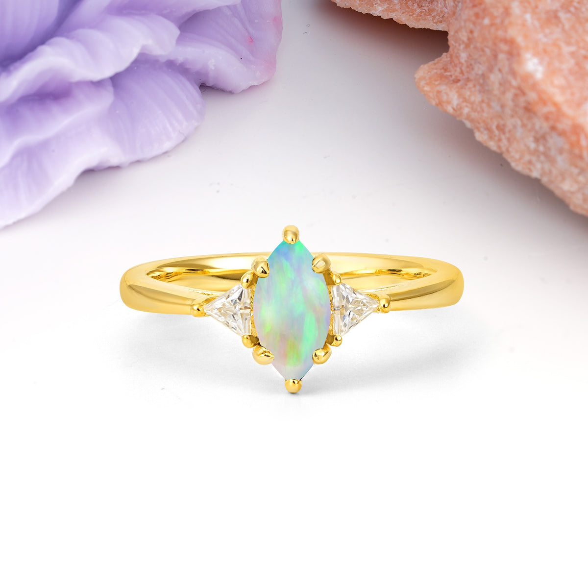 Unique 6-Prong Marquise-Cut Fire Opal Engagement Ring - Additional view