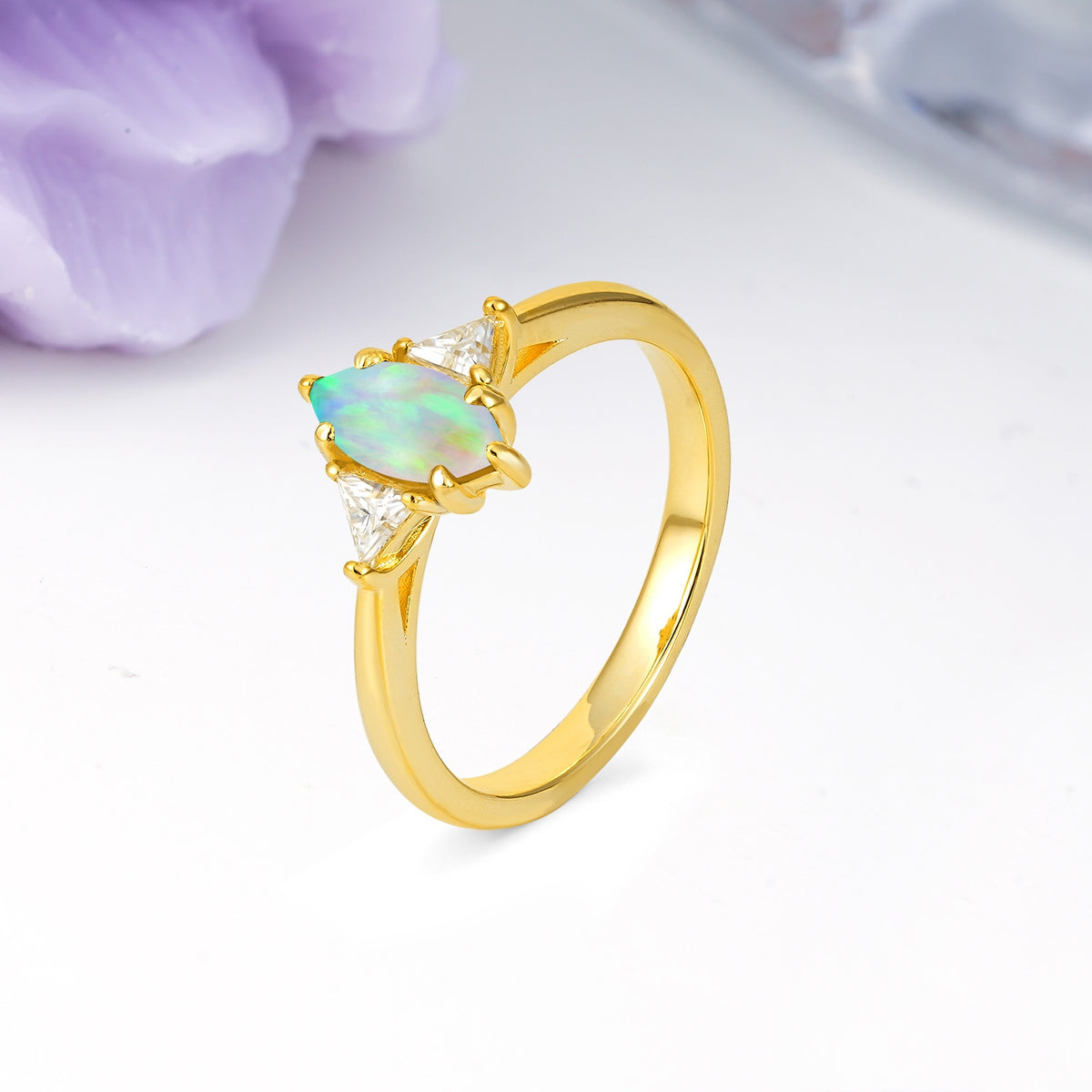 Unique 6-Prong Marquise-Cut Fire Opal Engagement Ring - Additional view