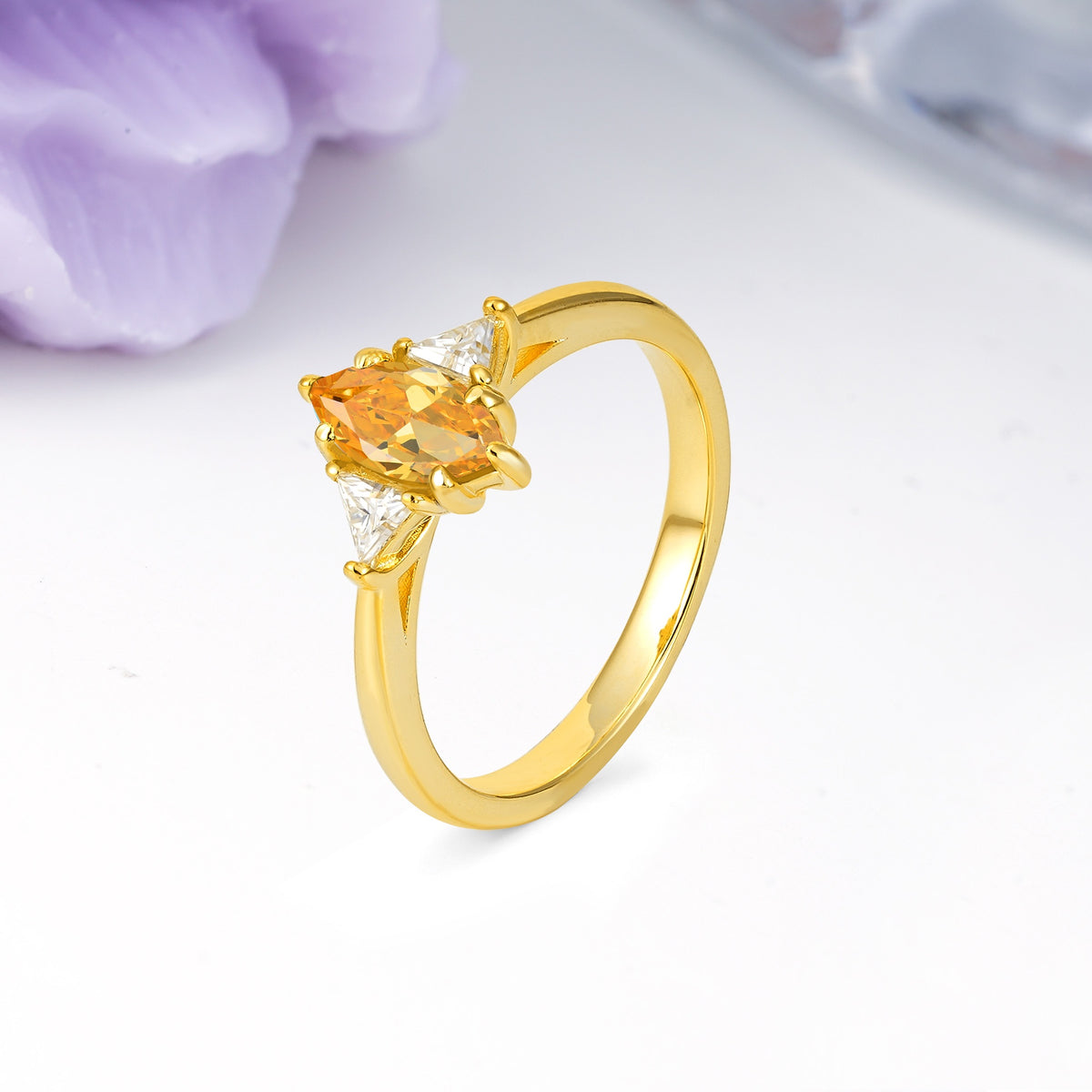 Unique 6-Prong Marquise-Cut Citrine Engagement Ring - Additional view
