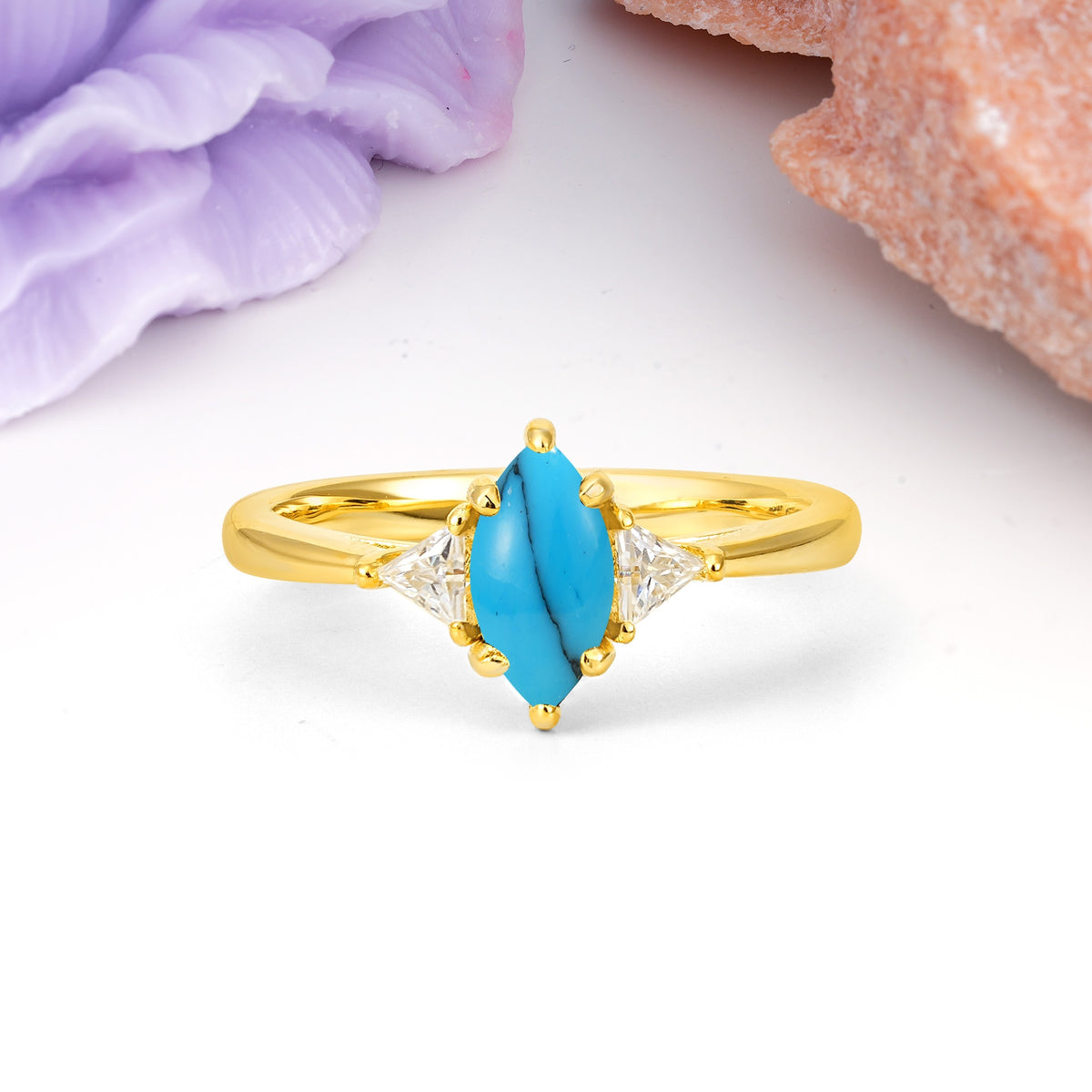 Unique 6-Prong Marquise-Cut Turquoise Engagement Ring - Additional view