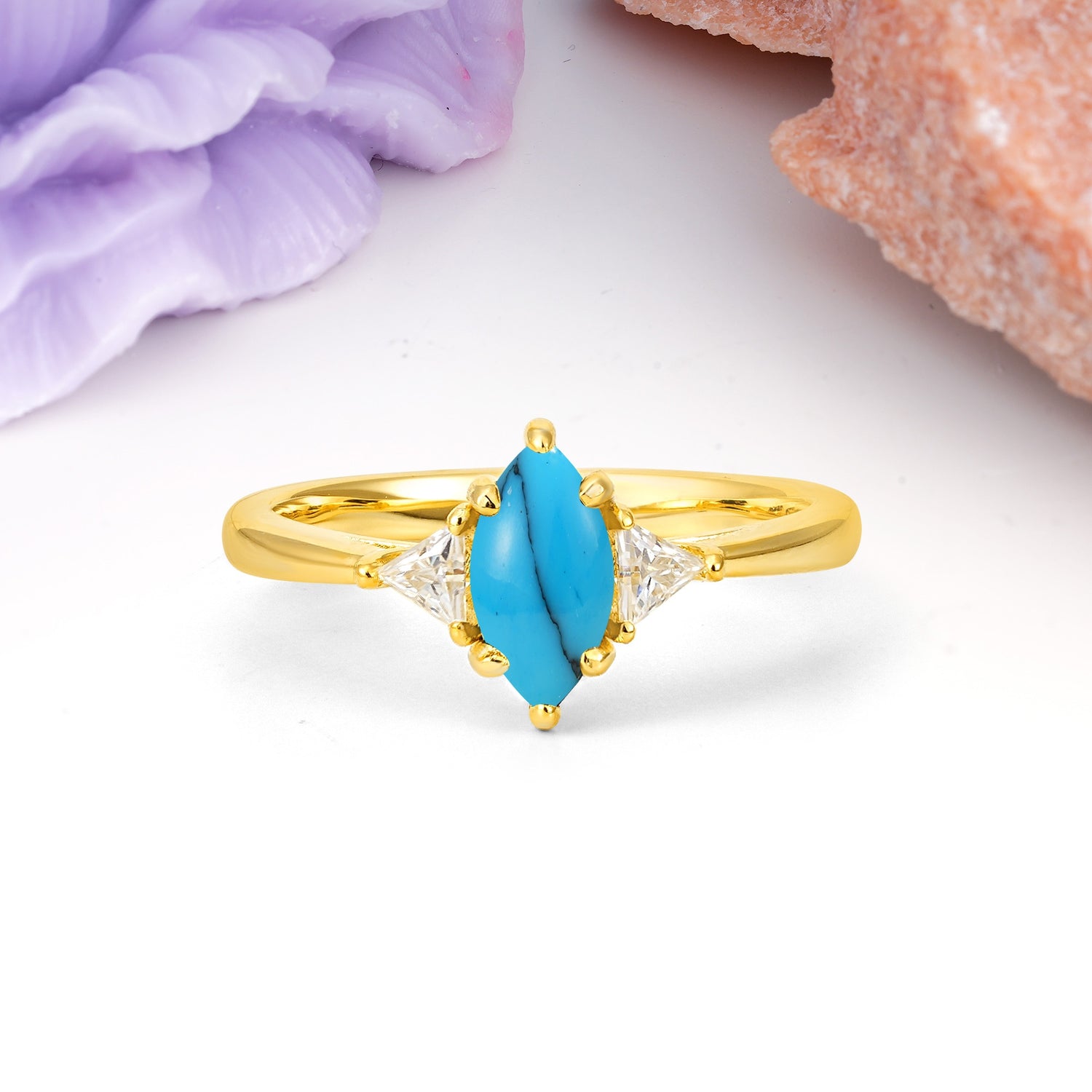 Unique 6-Prong Marquise-Cut Turquoise Engagement Ring - Additional view