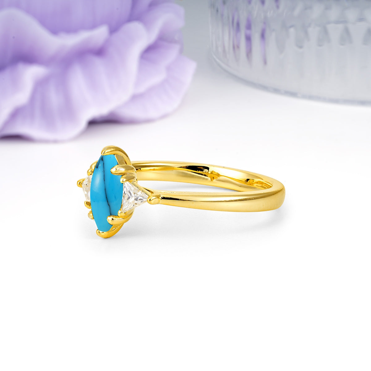 Unique 6-Prong Marquise-Cut Turquoise Engagement Ring - Additional view