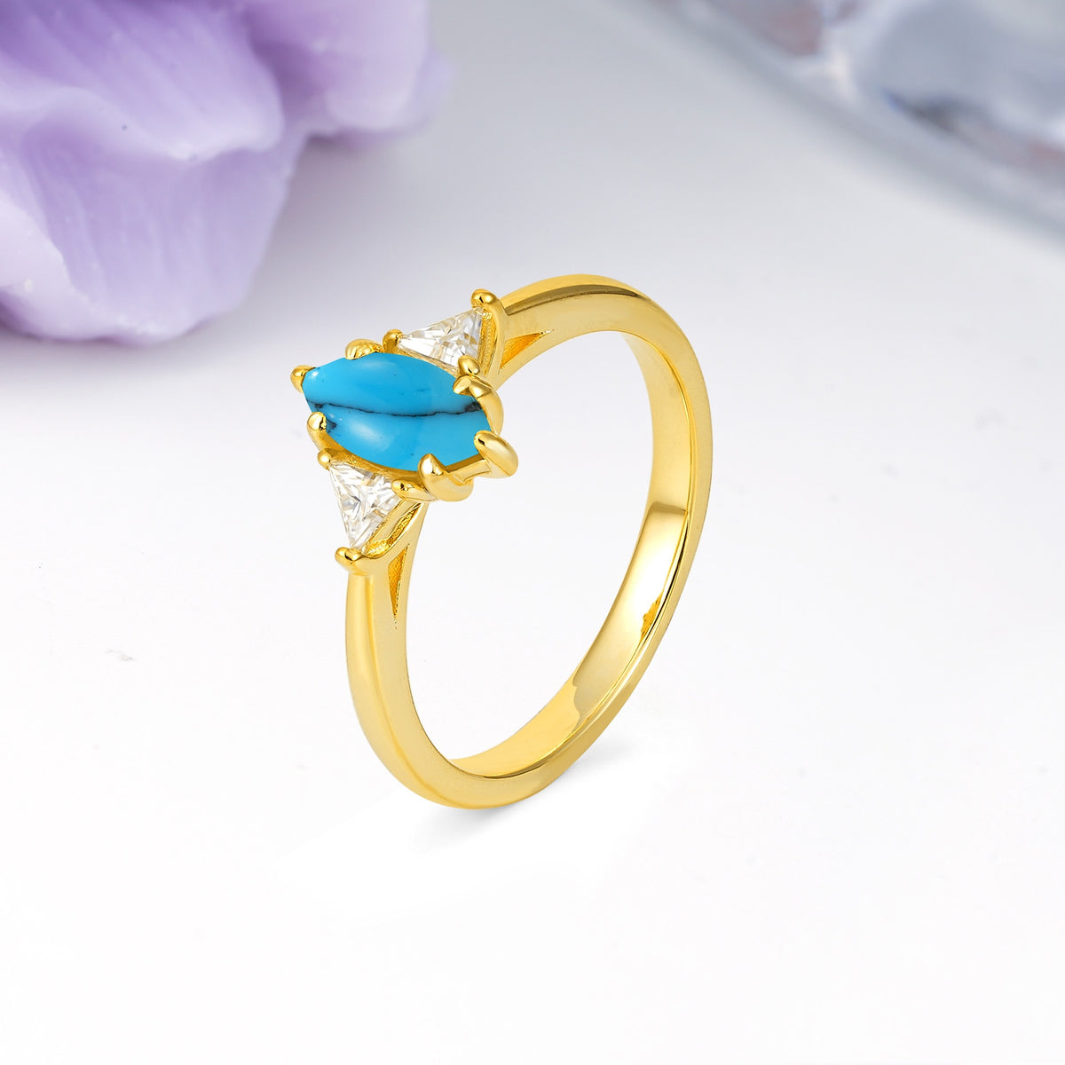 Unique 6-Prong Marquise-Cut Turquoise Engagement Ring - Additional view