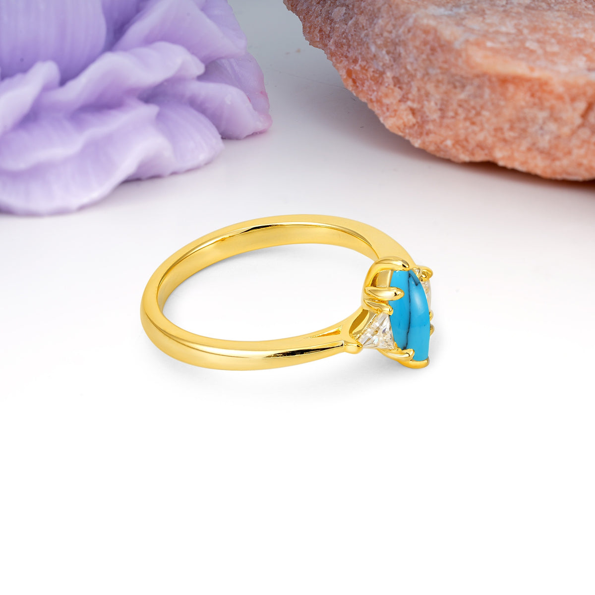 Unique 6-Prong Marquise-Cut Turquoise Engagement Ring - Additional view