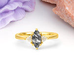 Unique 6-Prong Marquise-Cut Black Rutilated Quartz Engagement Ring - Additional view
