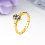 Unique 6-Prong Marquise-Cut Black Rutilated Quartz Engagement Ring - Additional view