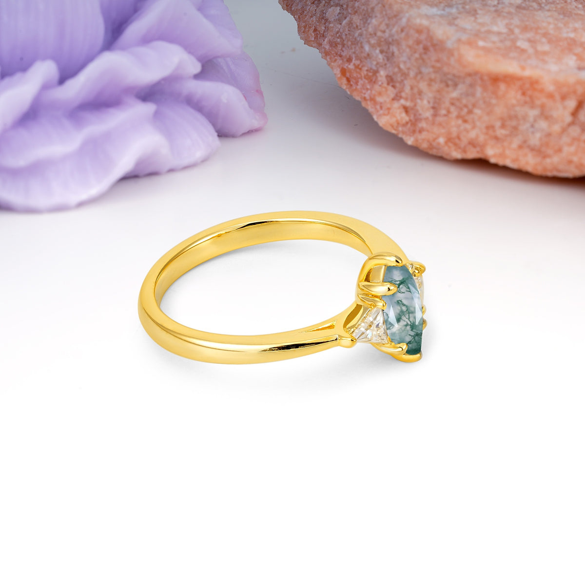 Unique 6-Prong Marquise-Cut Moss Agate Engagement Ring - Additional view