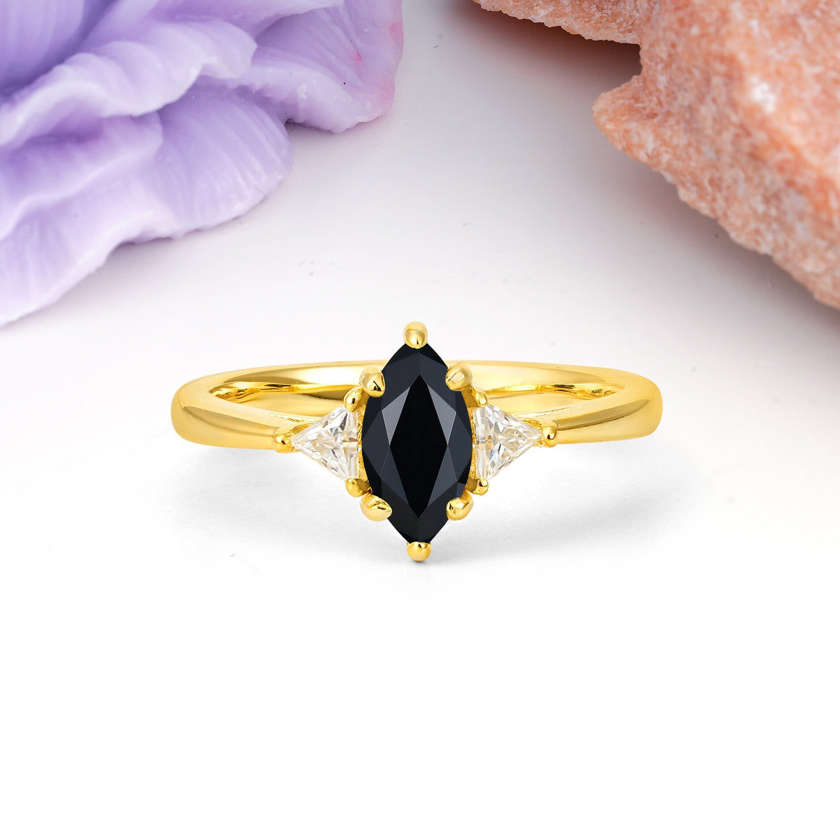 Unique 6-Prong Marquise-Cut Black Onyx Engagement Ring - Additional view