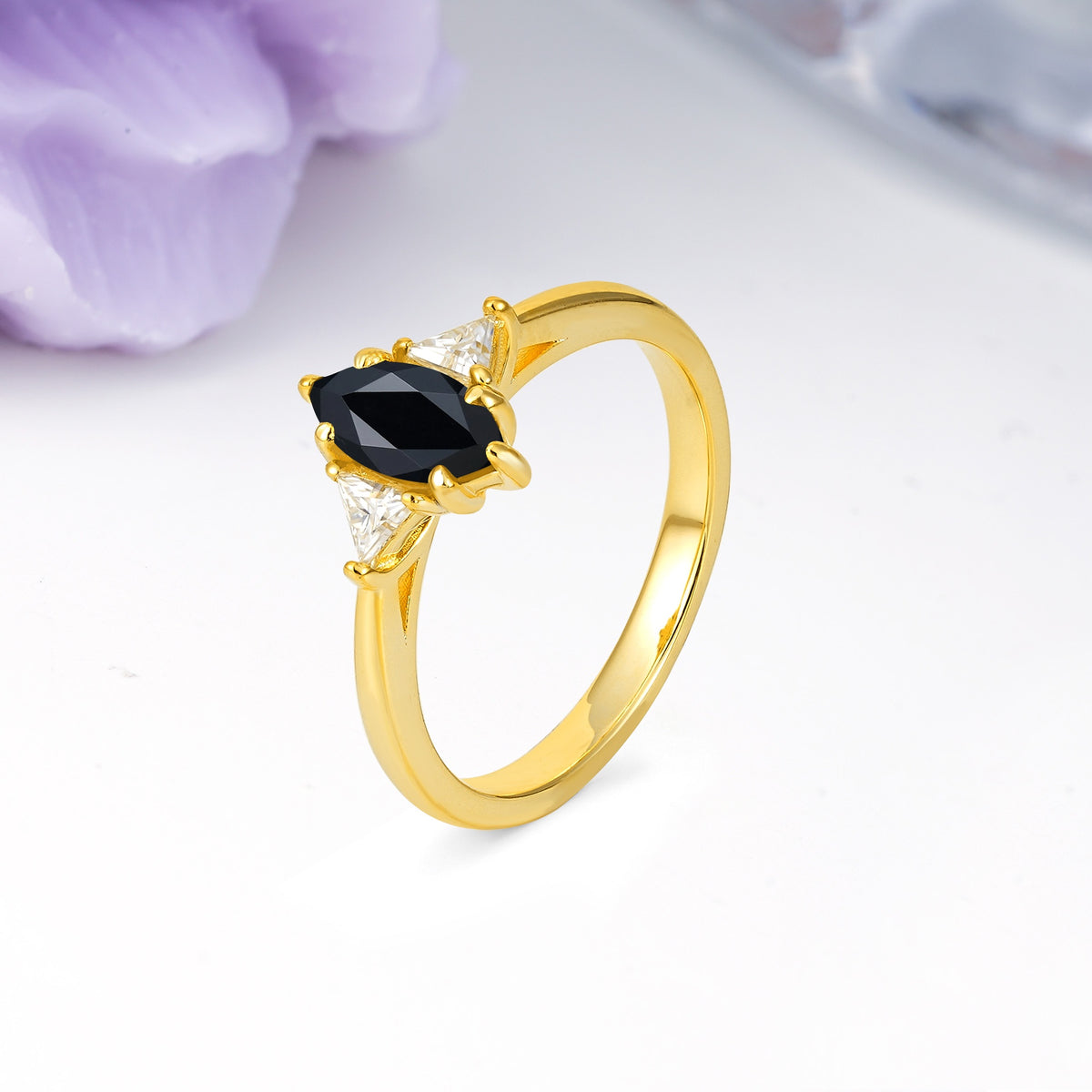 Unique 6-Prong Marquise-Cut Black Onyx Engagement Ring - Additional view