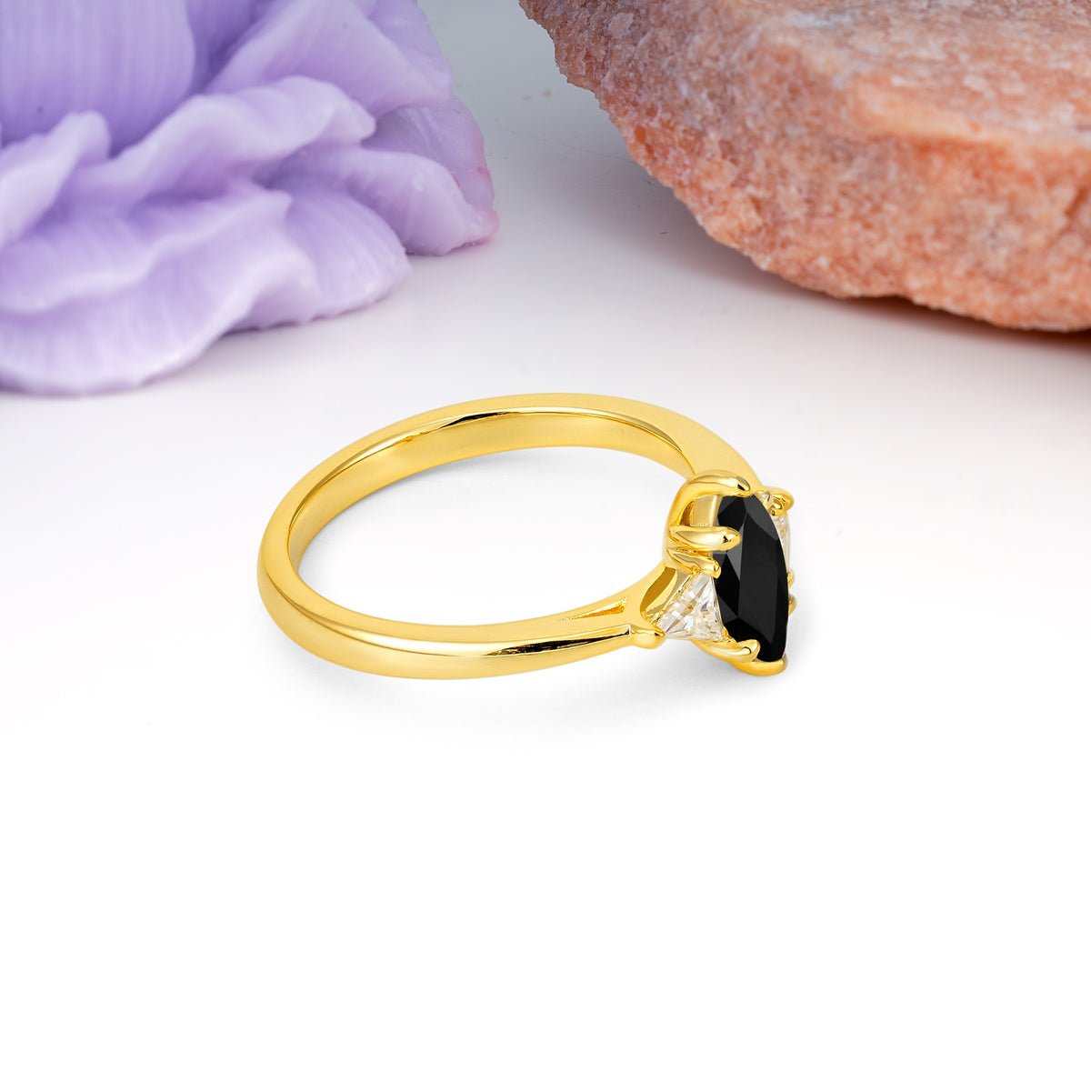 Unique 6-Prong Marquise-Cut Black Onyx Engagement Ring - Additional view