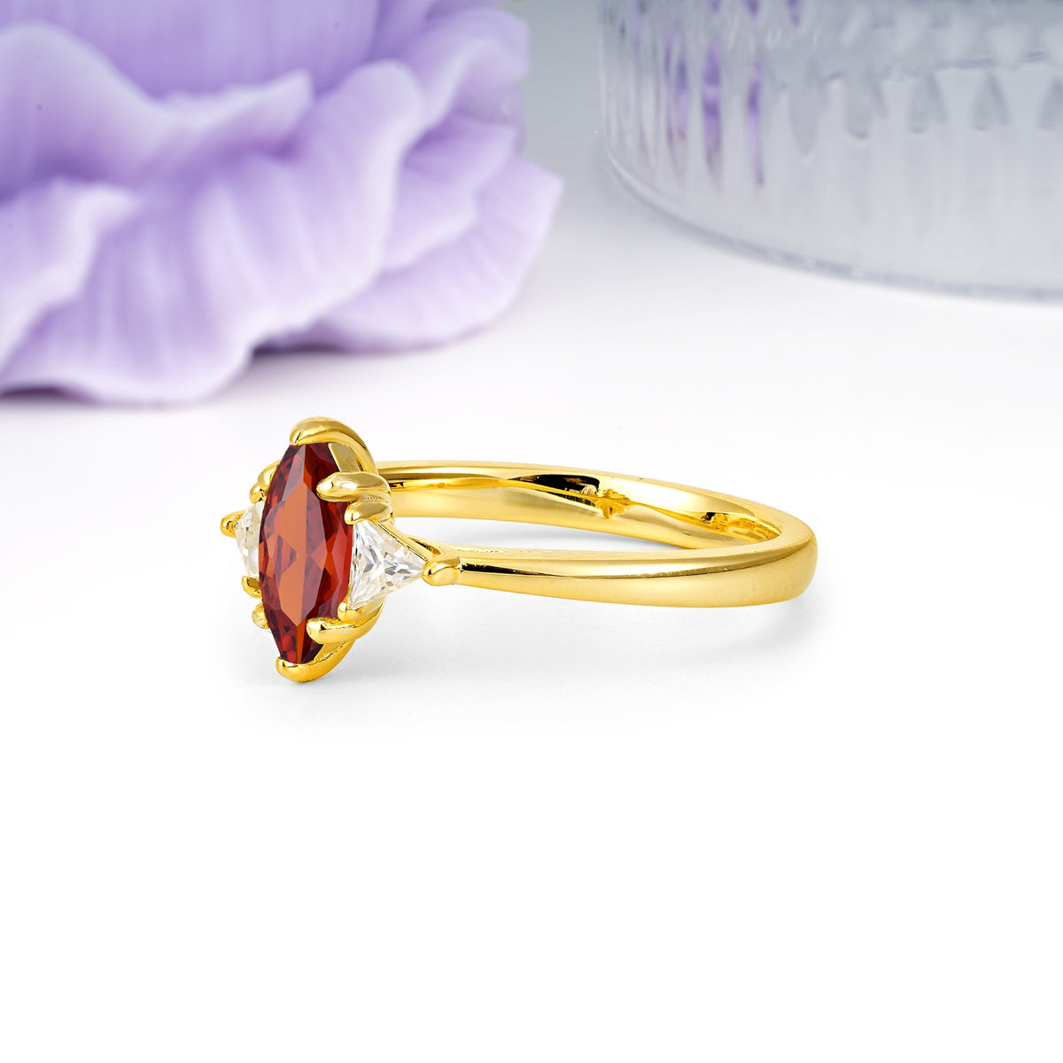 Unique 6-Prong Marquise-Cut Garnet Engagement Ring - Additional view