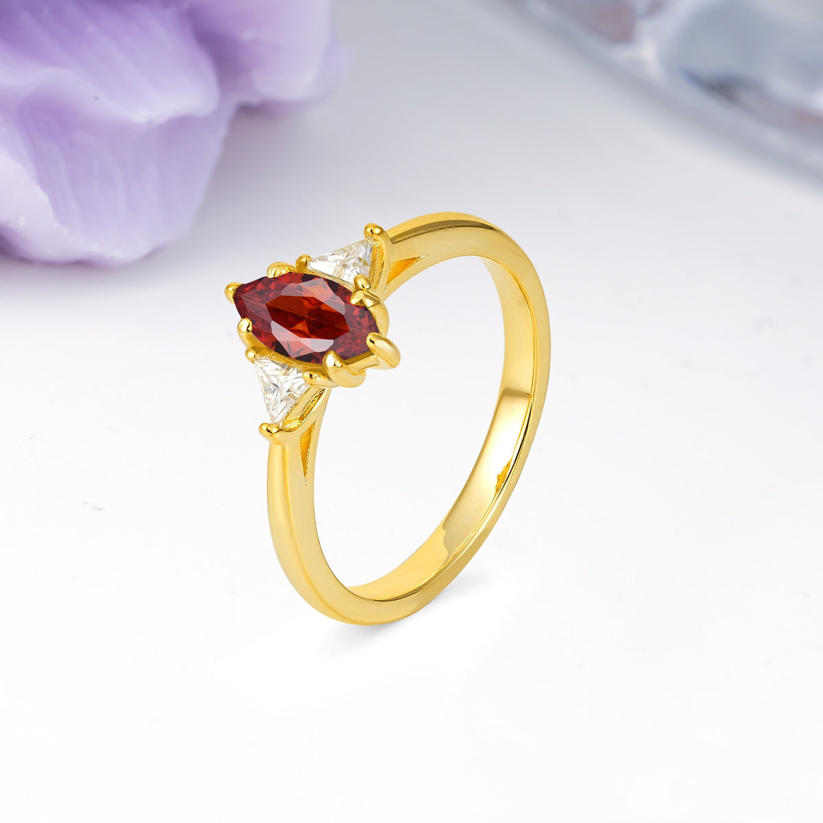 Unique 6-Prong Marquise-Cut Garnet Engagement Ring - Additional view