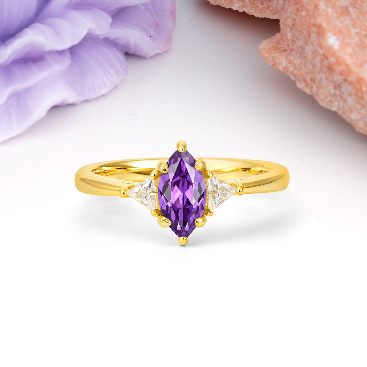 Unique 6-Prong Marquise-Cut Amethyst Engagement Ring - Additional view