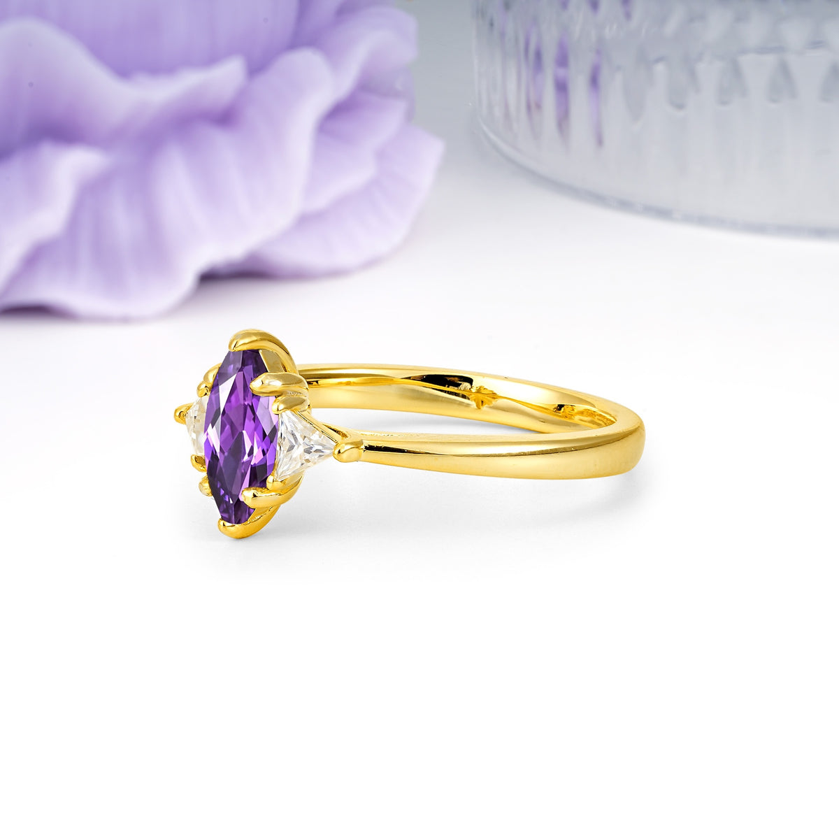Unique 6-Prong Marquise-Cut Amethyst Engagement Ring - Additional view