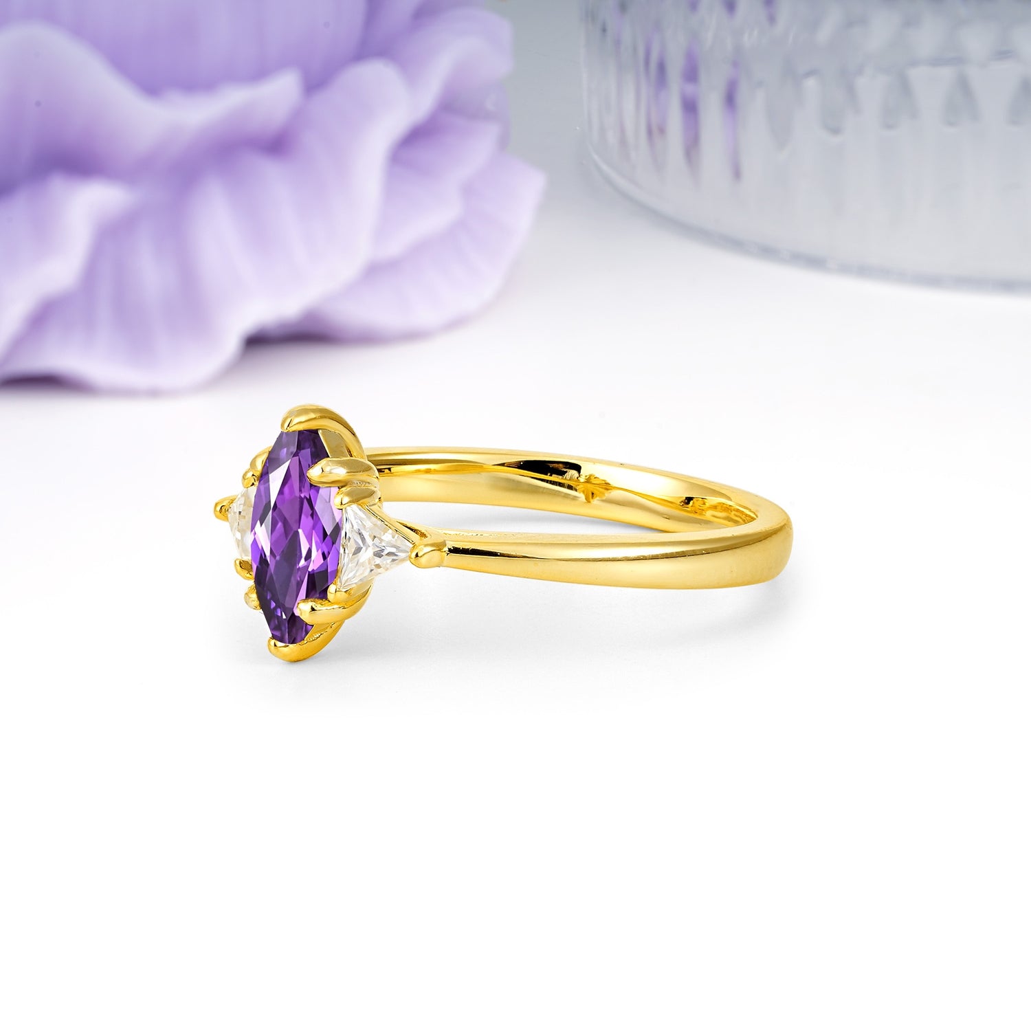Unique 6-Prong Marquise-Cut Amethyst Engagement Ring - Additional view