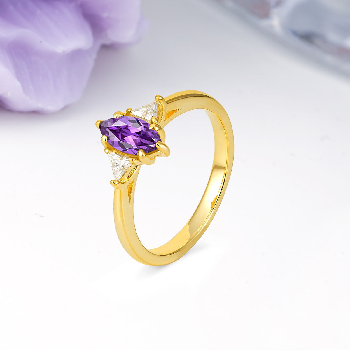 Unique 6-Prong Marquise-Cut Amethyst Engagement Ring - Additional view