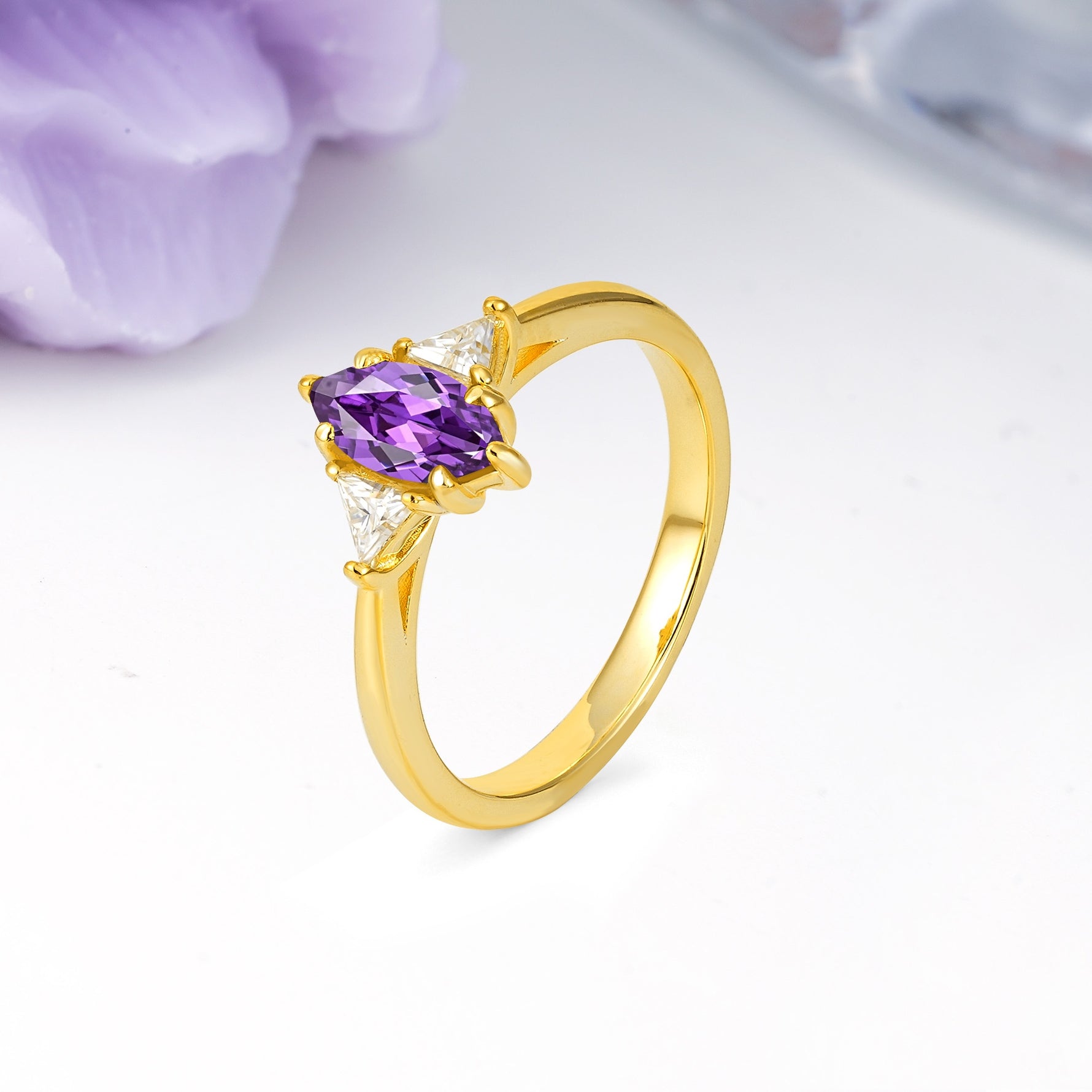 Unique 6-Prong Marquise-Cut Amethyst Engagement Ring - Additional view