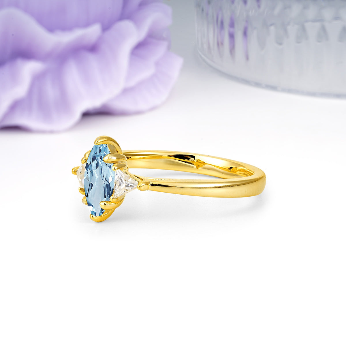 Unique 6-Prong Marquise-Cut Aquamarine Engagement Ring - Additional view