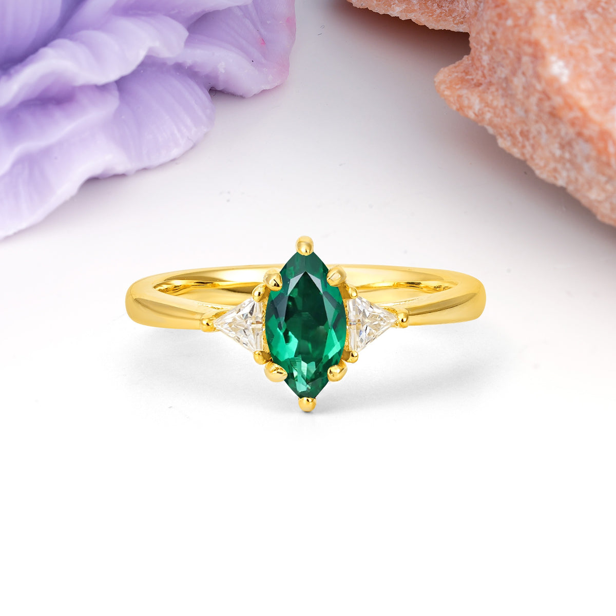 Unique 6-Prong Marquise-Cut Emerald Engagement Ring - Additional view