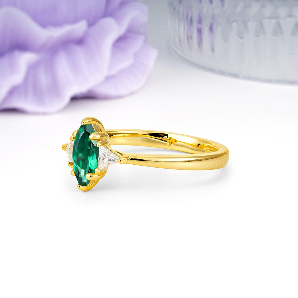 Unique 6-Prong Marquise-Cut Emerald Engagement Ring - Additional view