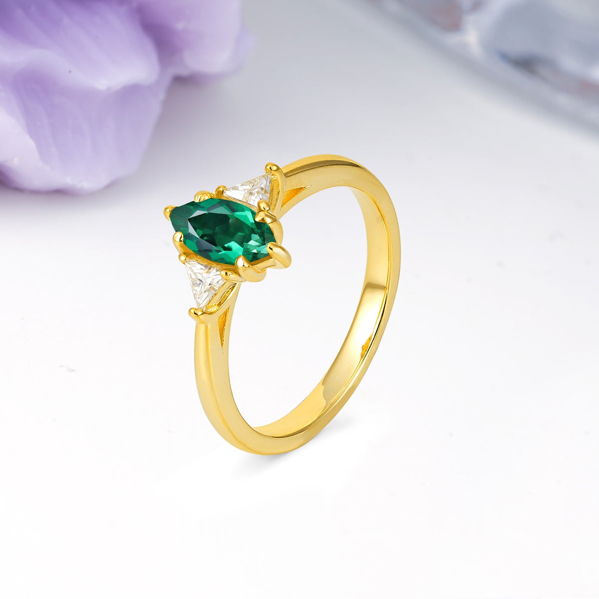 Unique 6-Prong Marquise-Cut Emerald Engagement Ring - Additional view